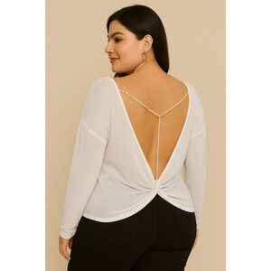 Shein Curve Open Back Beaded Twisted Top 0X White – Glam, Y2K, Coquette